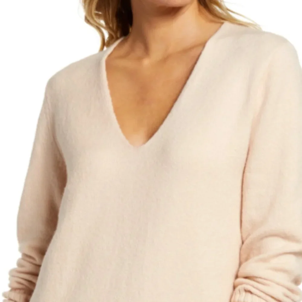 Frank And Oak Beige V-Neck Knit Sweater | Size M | Minimal Classic - Picture 1 of 8